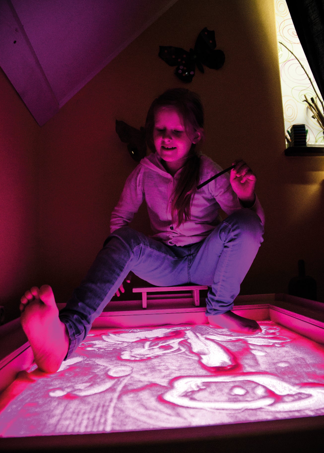 Leuchtsandkasten Maße: 84 x 70, 18 cm hoch, Höhe Platte bis Rand: 4 cm