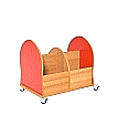 Bücherwagen,  66 cm hoch,  70x55 cm (B/T), Korpus Buche, Seiten rot,