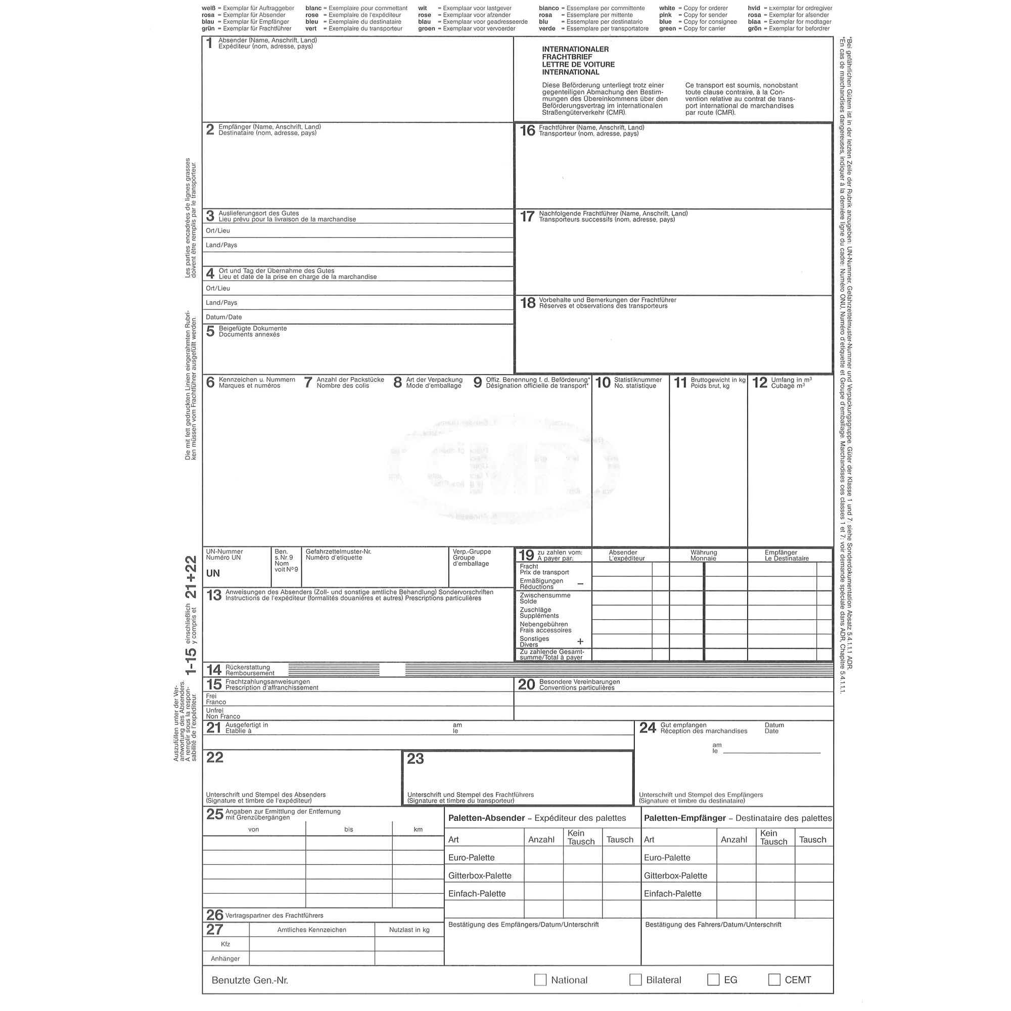 RNK Frachtbrief CMR DIN A4 4teilig SD aus der Kategorie Formulare