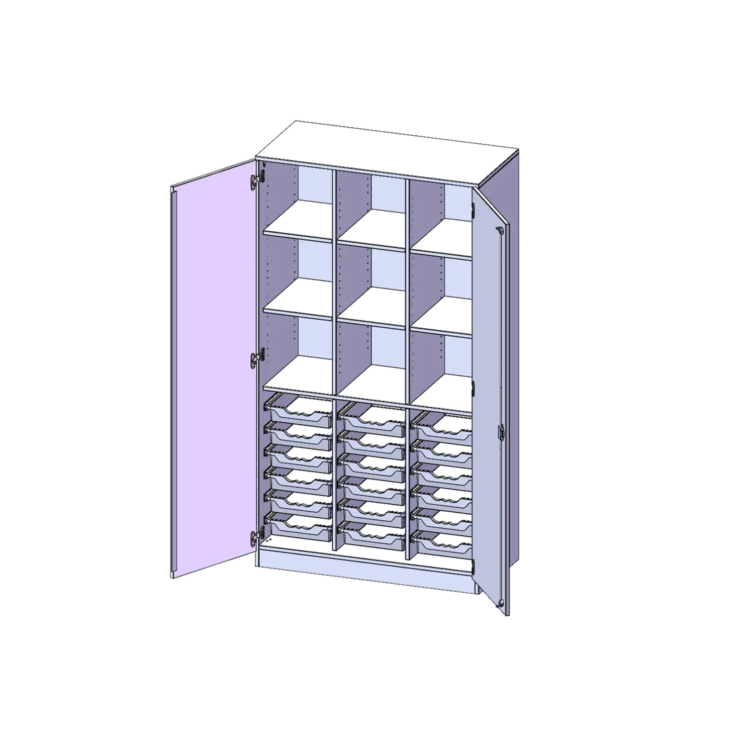 ErgoTray Schrank, 3reihig, 5 OH, zweitürig, mit 18 flachen Boxen, B/H/T 104,5x190x50cm aus der Kategorie Klassen- und Schulschränke