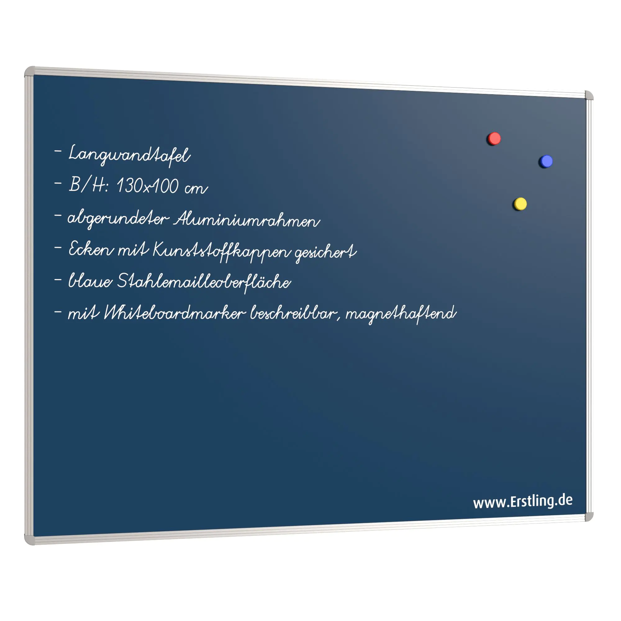 Wandtafel Stahlemaille blau, 130x100 cm, ohne Kreideablage, aus der Kategorie Wandtafeln Blau