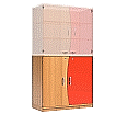 Wellentüren-Unterschrank, 99 cm hoch, 105x50 cm (B/T), Tür rechts rot, aus der Kategorie Tische