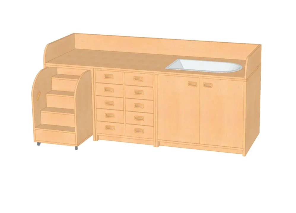 Wickelkommode mit Treppe links, B/H/T 227 x 85/110 x 90 cm, Buche Dekor aus der Kategorie Kommoden & Sideboards