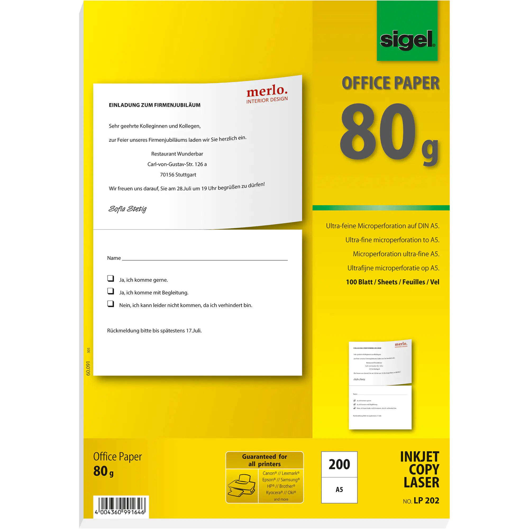 Sigel Kopierpapier A4 querperforiert auf A5 100 Bl. aus der Kategorie Kopier- & Druckerpapiere