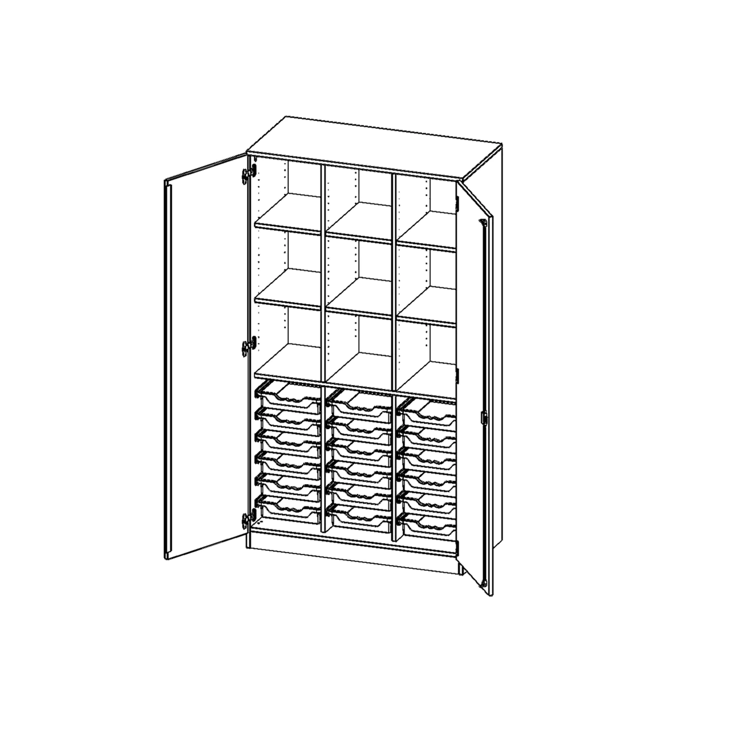 ErgoTray Schrank, 3reihig, 5 OH, zweitürig, mit 18 flachen Boxen, B/H/T 104,5x190x50cm aus der Kategorie Klassen- und Schulschränke