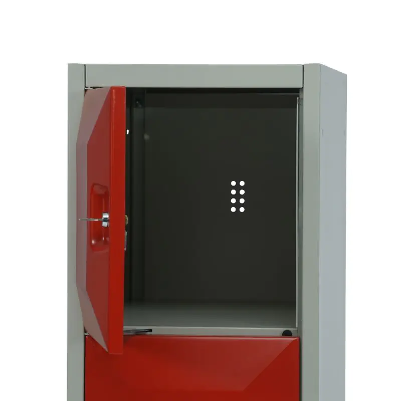 Schließfachschrank aus Stahl, 120,9 cm hoch, 74x58,5 cm (B/T), 6 Fächer, 2-spaltig, verstärkte Tür   aus der Kategorie Schließfachschränke STAHL