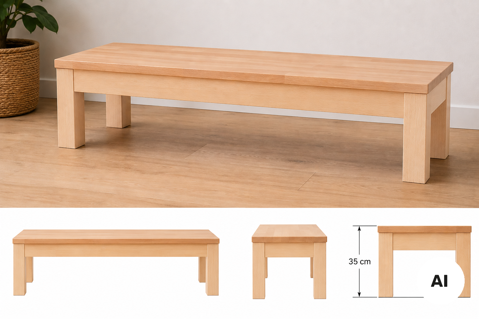 Sitzbank B/H/T 180 x 35 x 30 cm aus Buche Massivholz, natur lackiert Kunststoffgleiter aus der Kategorie Bänke