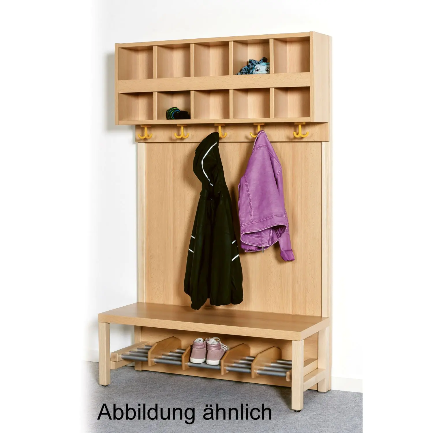 Komplettgarderobe Doppelablage, mit Stütze, keine Paneelrückwand, für 7 Plätze aus der Kategorie Garderobensysteme
