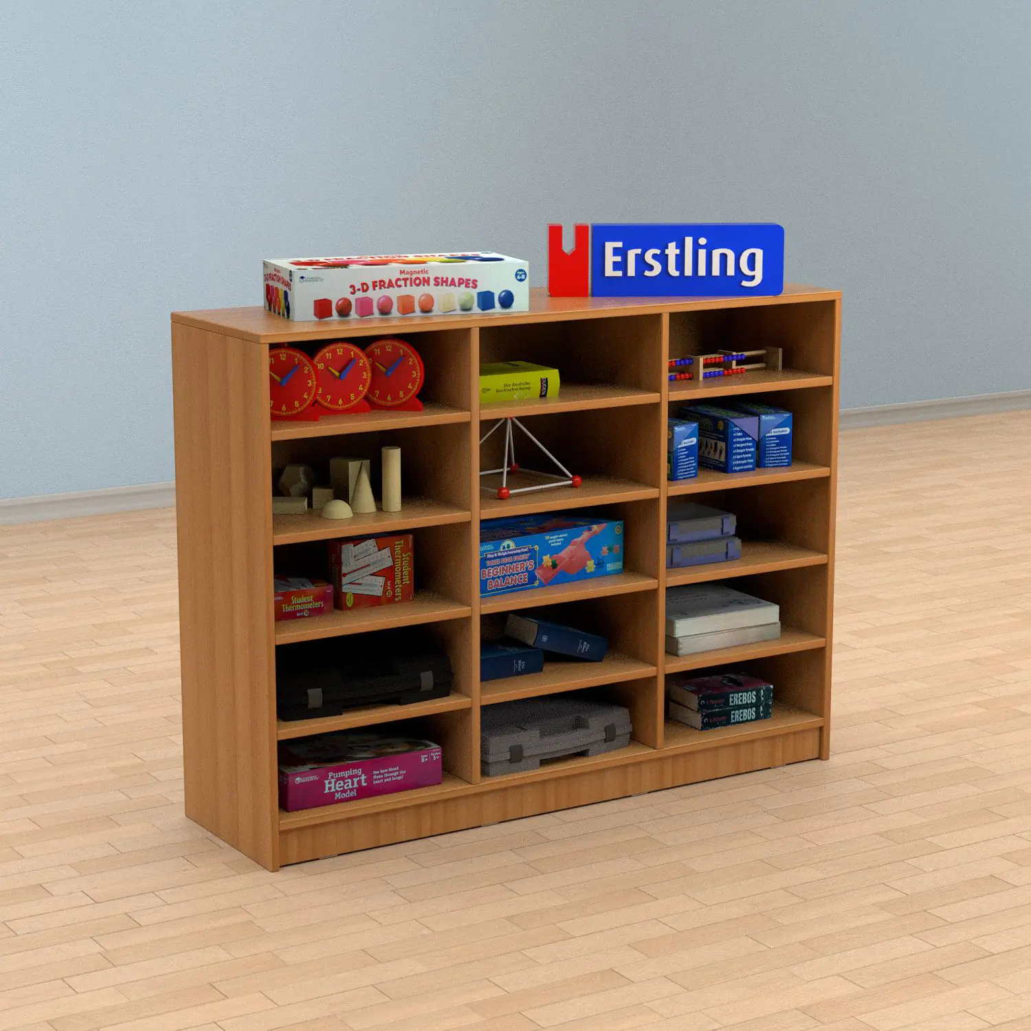 Klassenraumregal,  98 cm hoch, 140x40 cm (B/T), 15 Fächer, 3-spaltig aus der Kategorie Klassenraumregale HOLZ