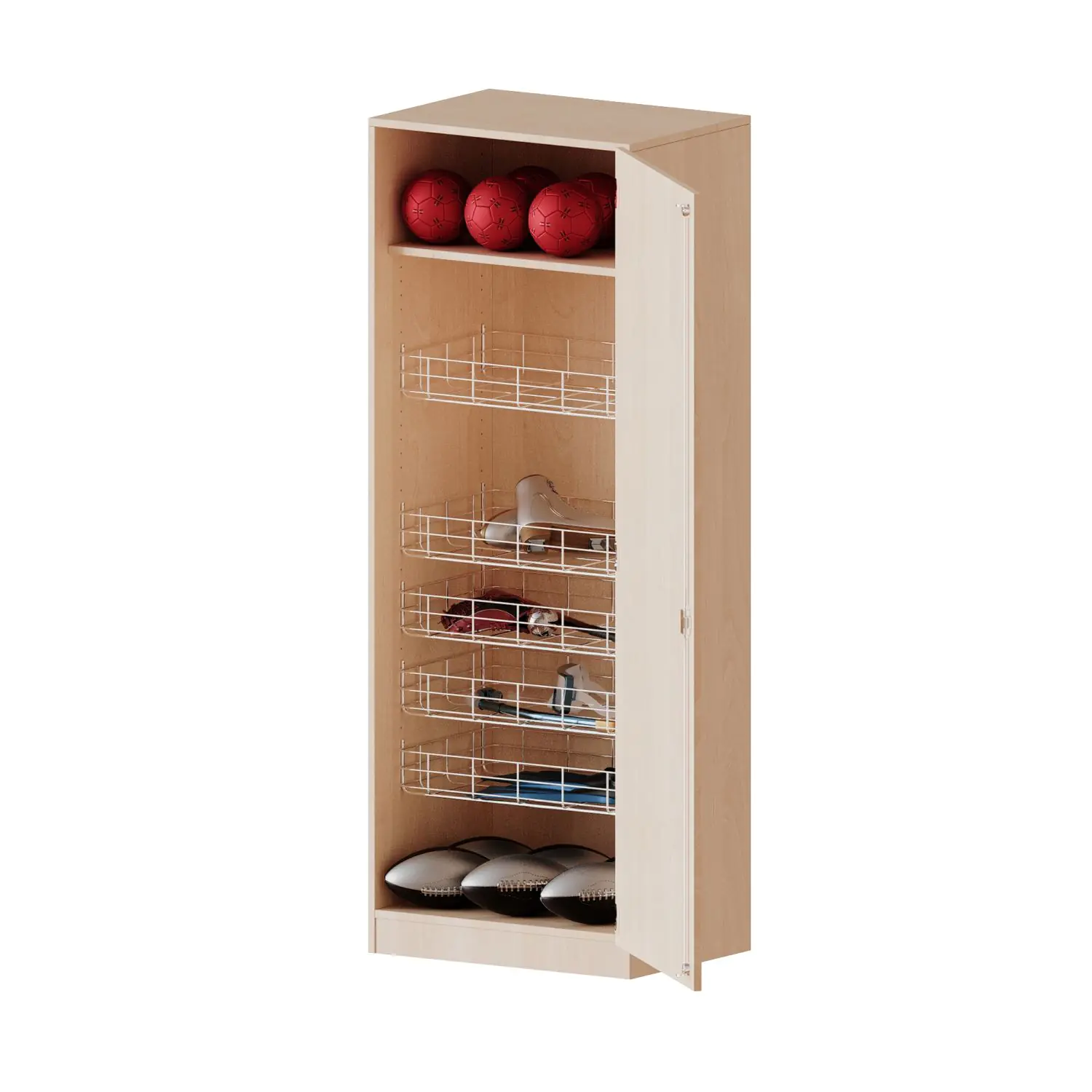 Sportschrank, 5 OH, mit 5 Ballkörben,  links, B/H/T 70,3x190x60cm aus der Kategorie Fachbereichsschränke