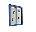 Info-Wandvitrine, 107 cm hoch, 142x13 cm (B/T), Rückwand Lederstruktur,