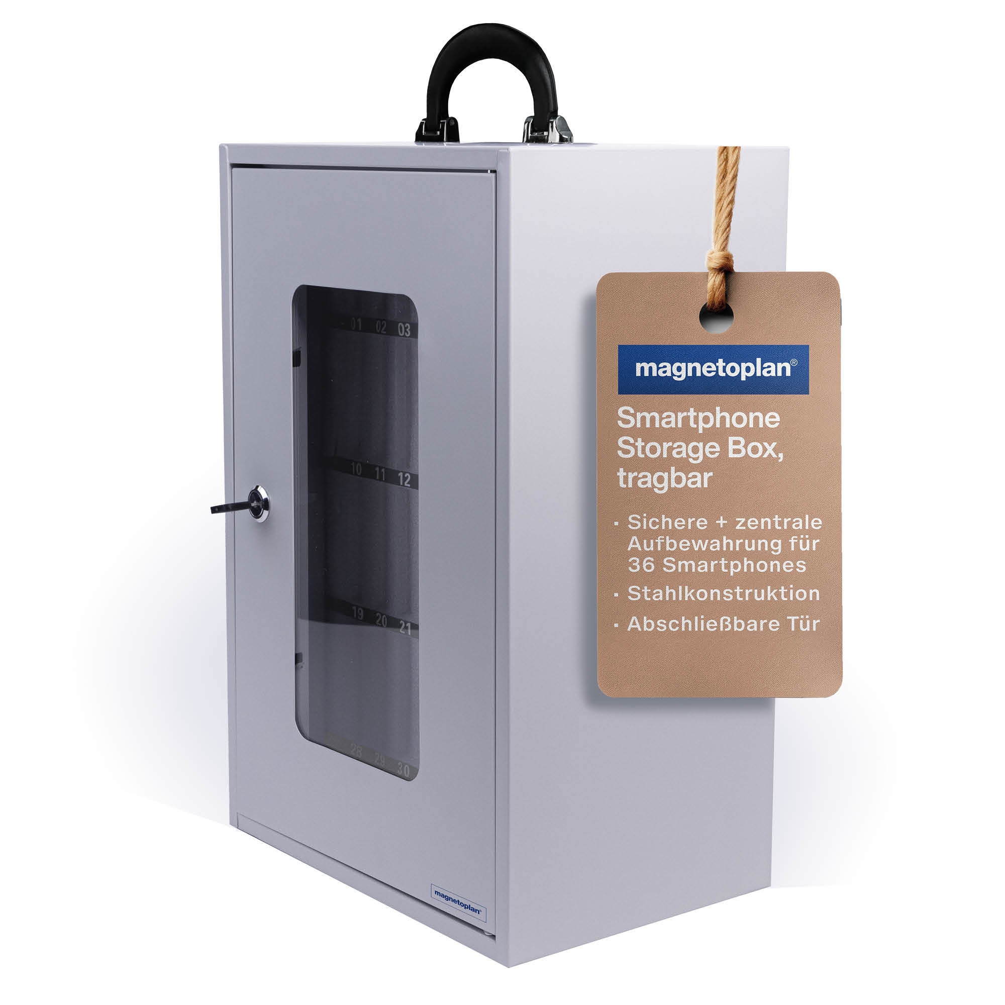 Magnetoplan Smartphone Storage Box, tragbar, Metall, für 36 Smartphones, 295 x 445 x 205 mm aus der Kategorie Smartphone Aufbewahrung