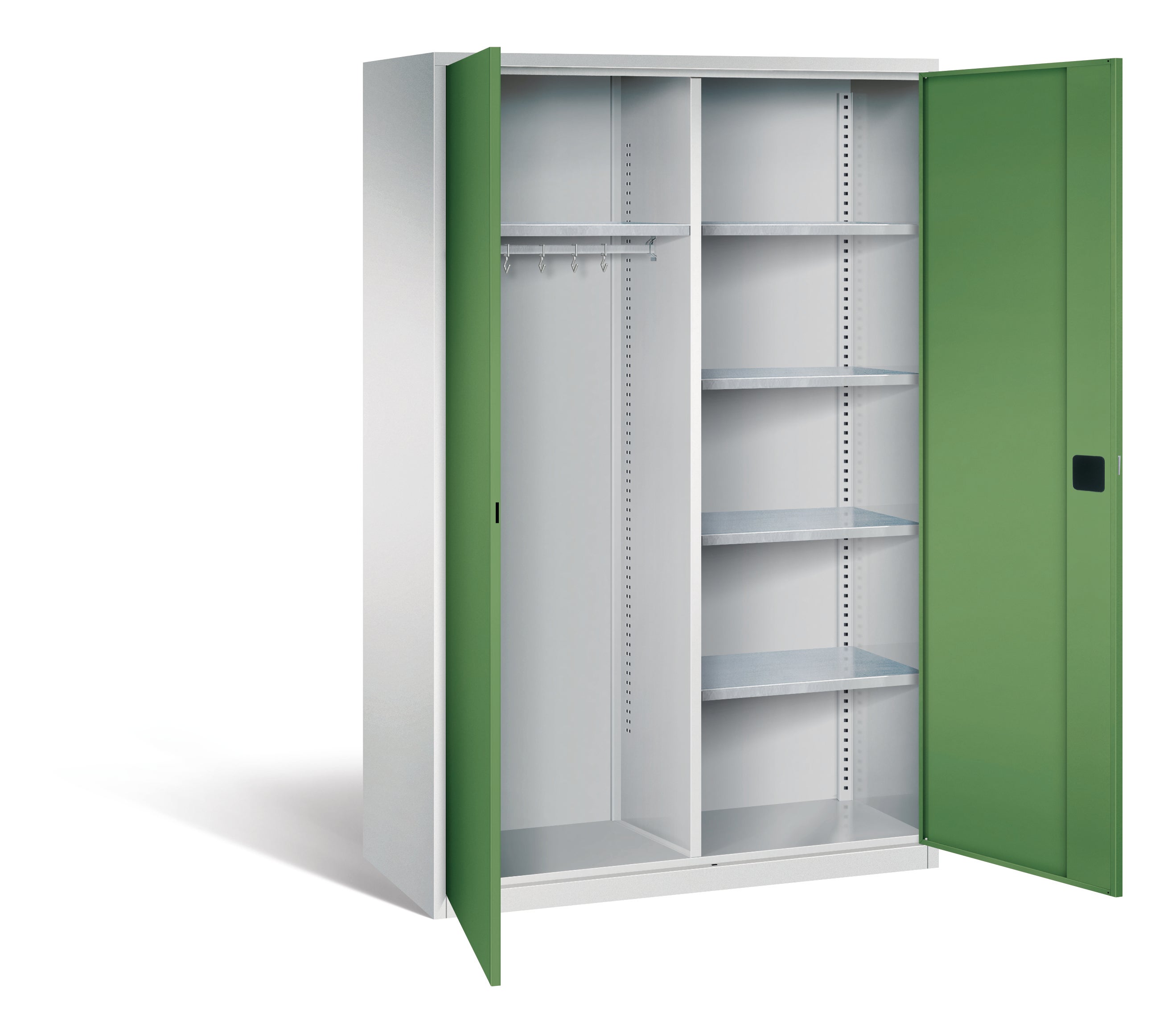 Garderobenschrank aus Stahl, 195 cm hoch, 120x50 cm (B/T), 4 Böden, Garderobe links, aus der Kategorie Garderoben Schränke STAHL