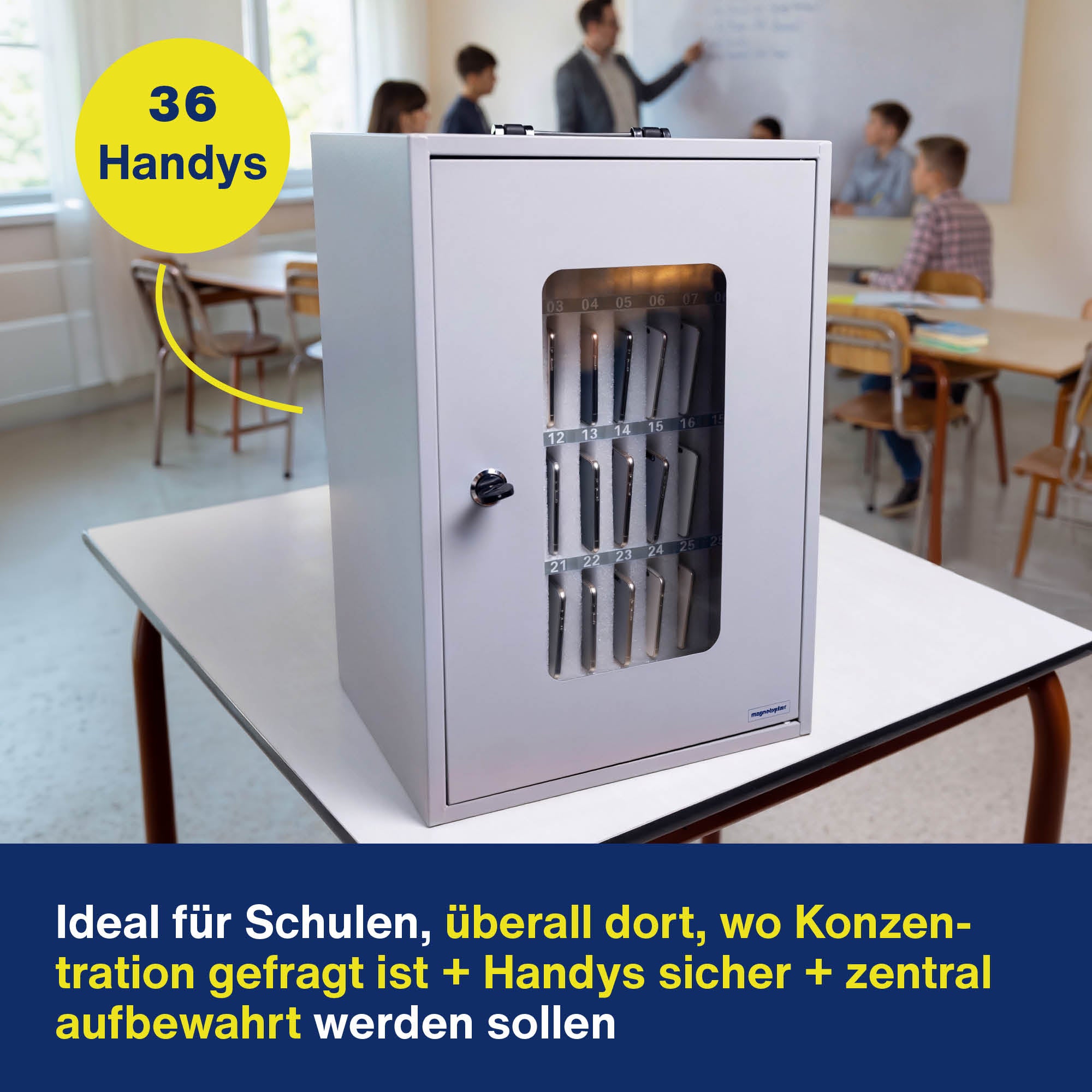 Magnetoplan Smartphone Storage Box, tragbar, Metall, für 36 Smartphones, 295 x 445 x 205 mm aus der Kategorie Smartphone Aufbewahrung