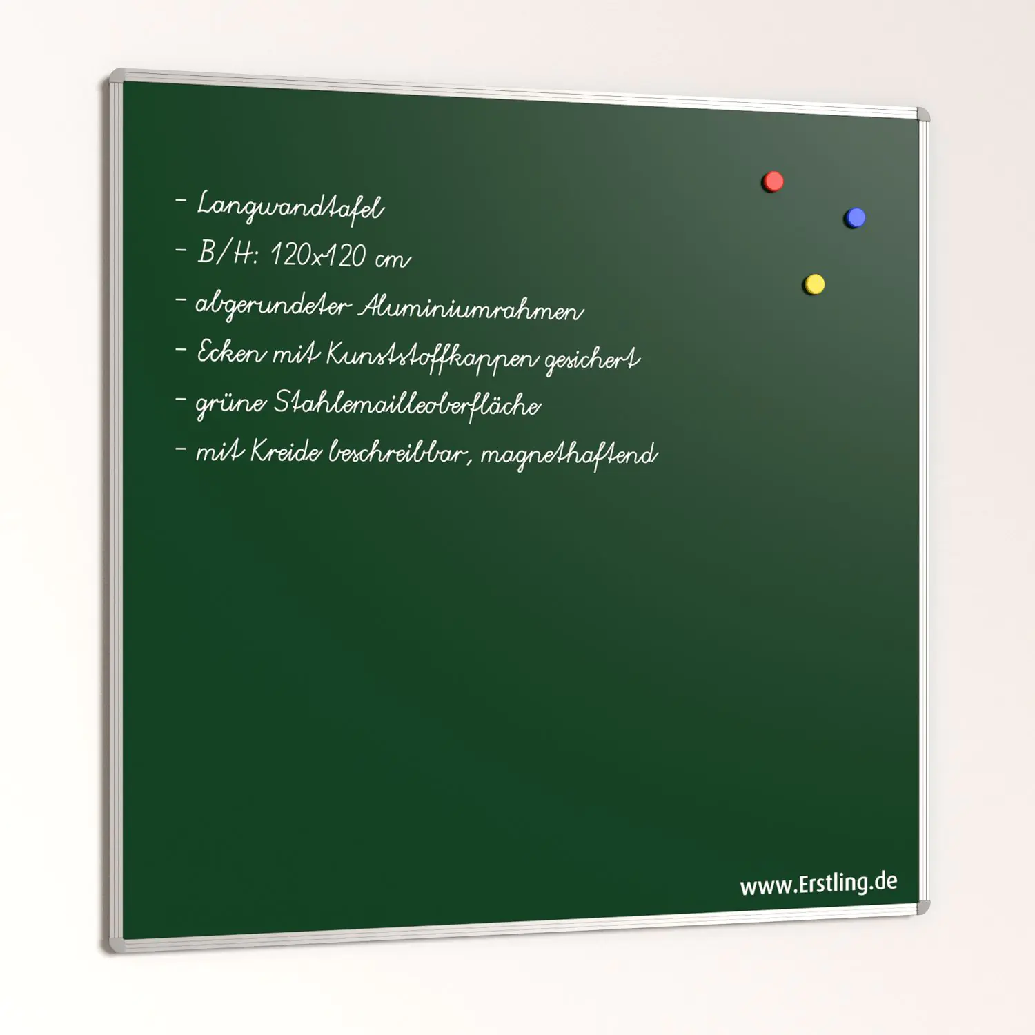 Wandtafel Stahlemaille grün, 120x120 cm, ohne Kreideablage, aus der Kategorie Langwandtafeln Grün