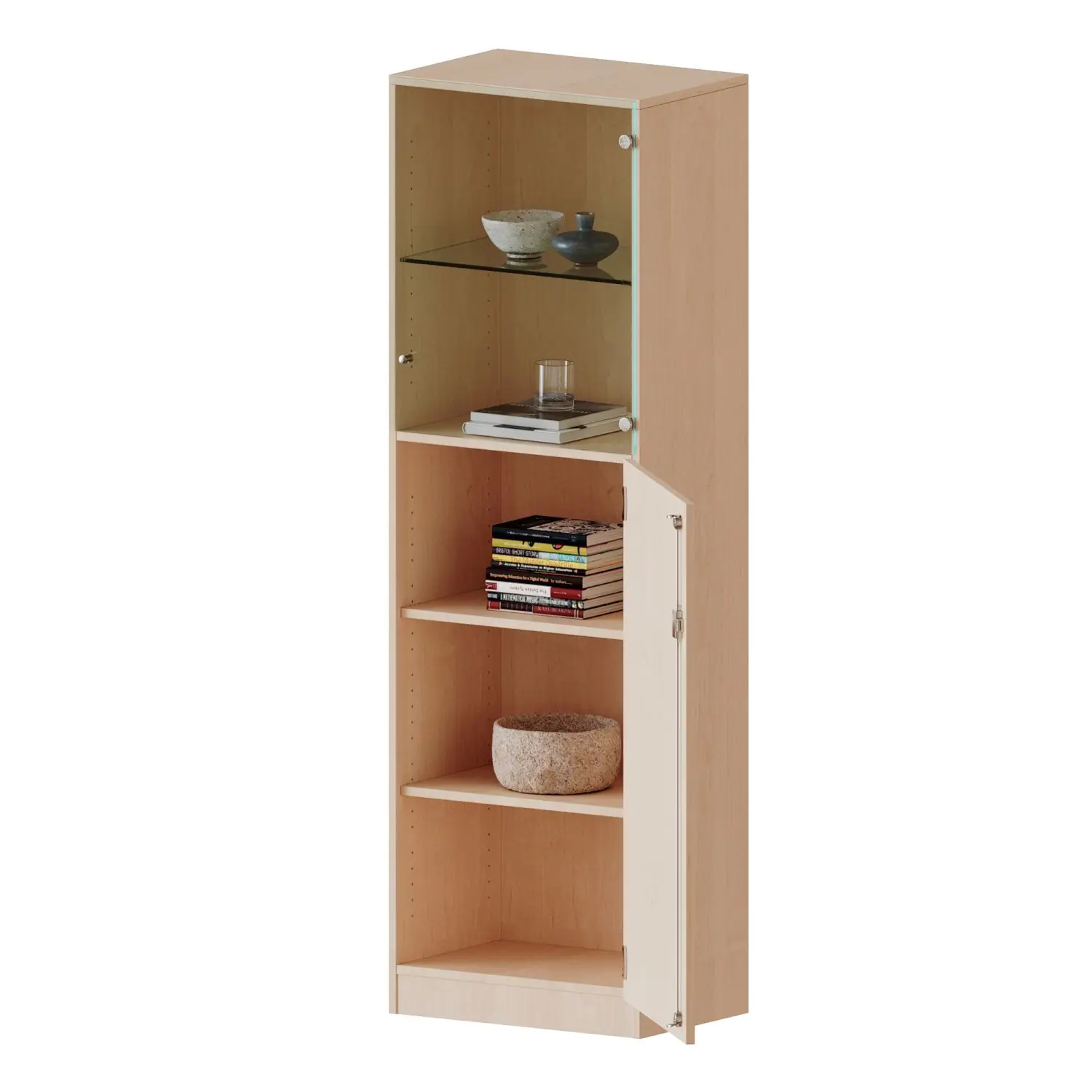 5 OH, Tür unten (3OH), oben 2 Vitrinentüren 1 Tür, abschließbar, links, B/H/T 60x190x60cm aus der Kategorie Schränke allgemein