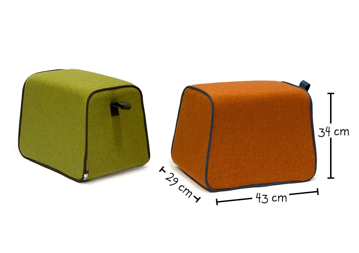 Hocker gepolstert Farbe grün B/H/T 43 x 34 x 29 cm, mit Trageschlaufe und abgerundeten Kanten aus der Kategorie Hocker