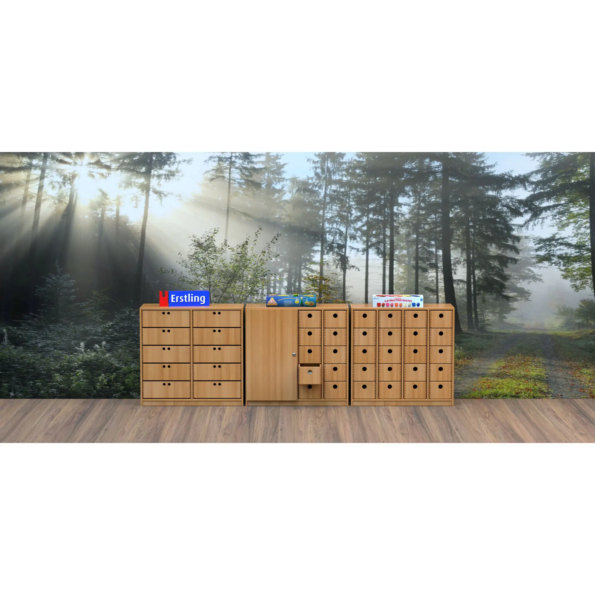 Schrank mit 20 Massivholzkästen,  98 cm hoch, 100x40 cm (B/T), aus der Kategorie -Schränke mit Massivholzkästen