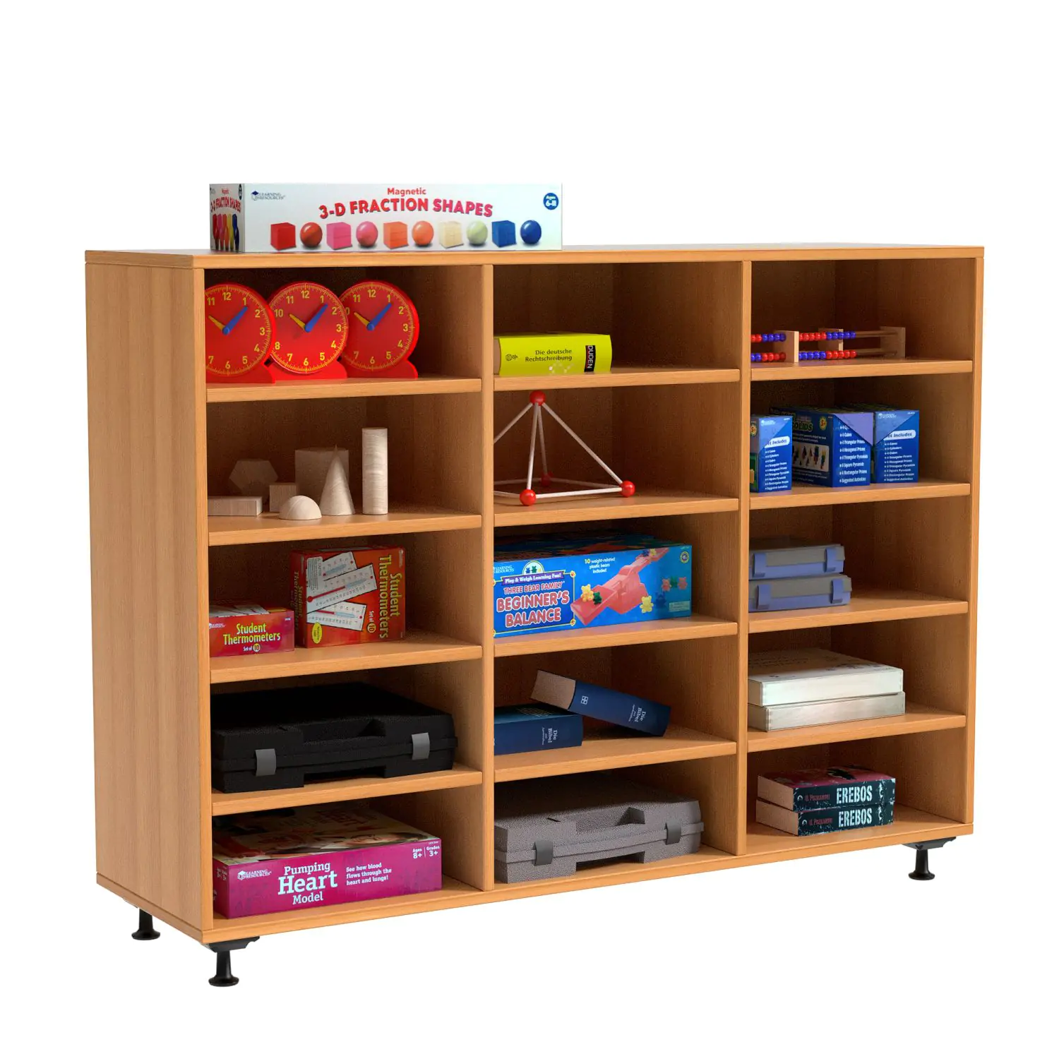 Klassenraumregal,  98 cm hoch, 140x40 cm (B/T), 15 Fächer, 3-spaltig aus der Kategorie Klassenraumregale HOLZ