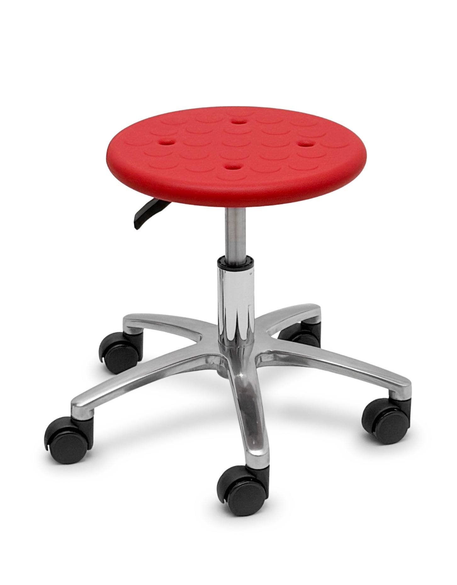 Hocker höhenverstellbar 34 bis 40 cm, sehr robuste Sitzfläche aus PU in rot aus der Kategorie Sitzmöglichkeiten für Erzieher und Erzieherinnen