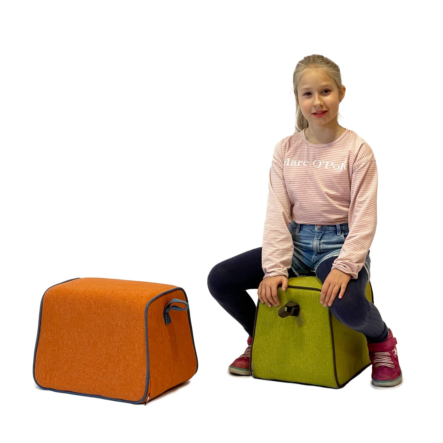 Hocker gepolstert Farbe grün B/H/T 43 x 34 x 29 cm, mit Trageschlaufe und abgerundeten Kanten aus der Kategorie Hocker