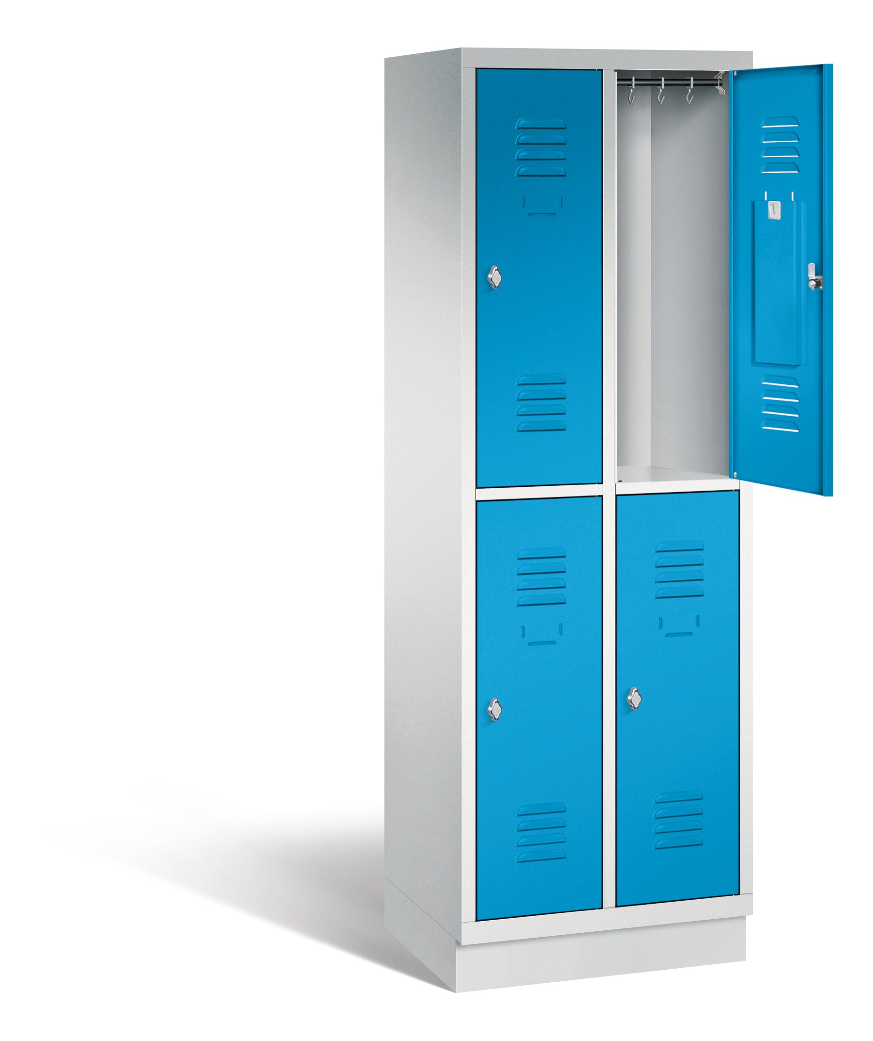 Doppelstöckiger Garderobenschrank B/H/T 62,5 x 180 x 50 cm, Stahlsockel, 4 Abteile (2x2) aus der Kategorie Garderoben