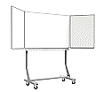 Klapp-Tafel fahrbar, Mittelfläche 150x100 cm, Flügel  75x100 cm, Stahl weiß, aus der Kategorie fahrbare Klapp-Tafeln