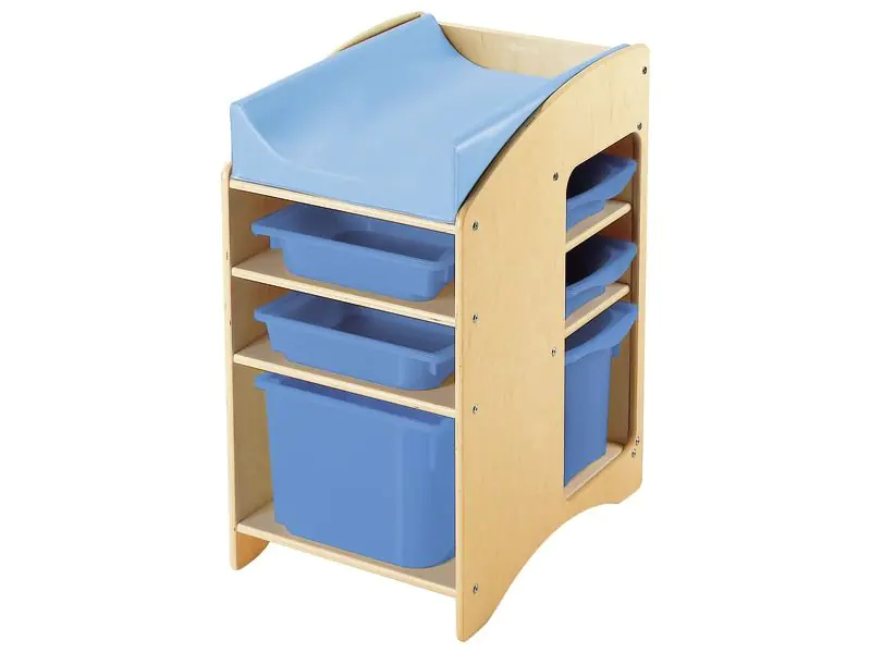 platzsparende Wickelkommode mit 4 Aufbewahrungskästen und einer Wickelauflage in hellblau aus der Kategorie Hygieneartikel