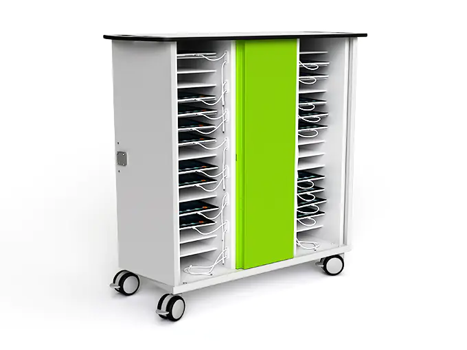 Ladewagen für 32 Geräte, USB-C Steckdose, B/H/T 95x92x41 cm, fahrbar, abschließbar aus der Kategorie Notebookschränke