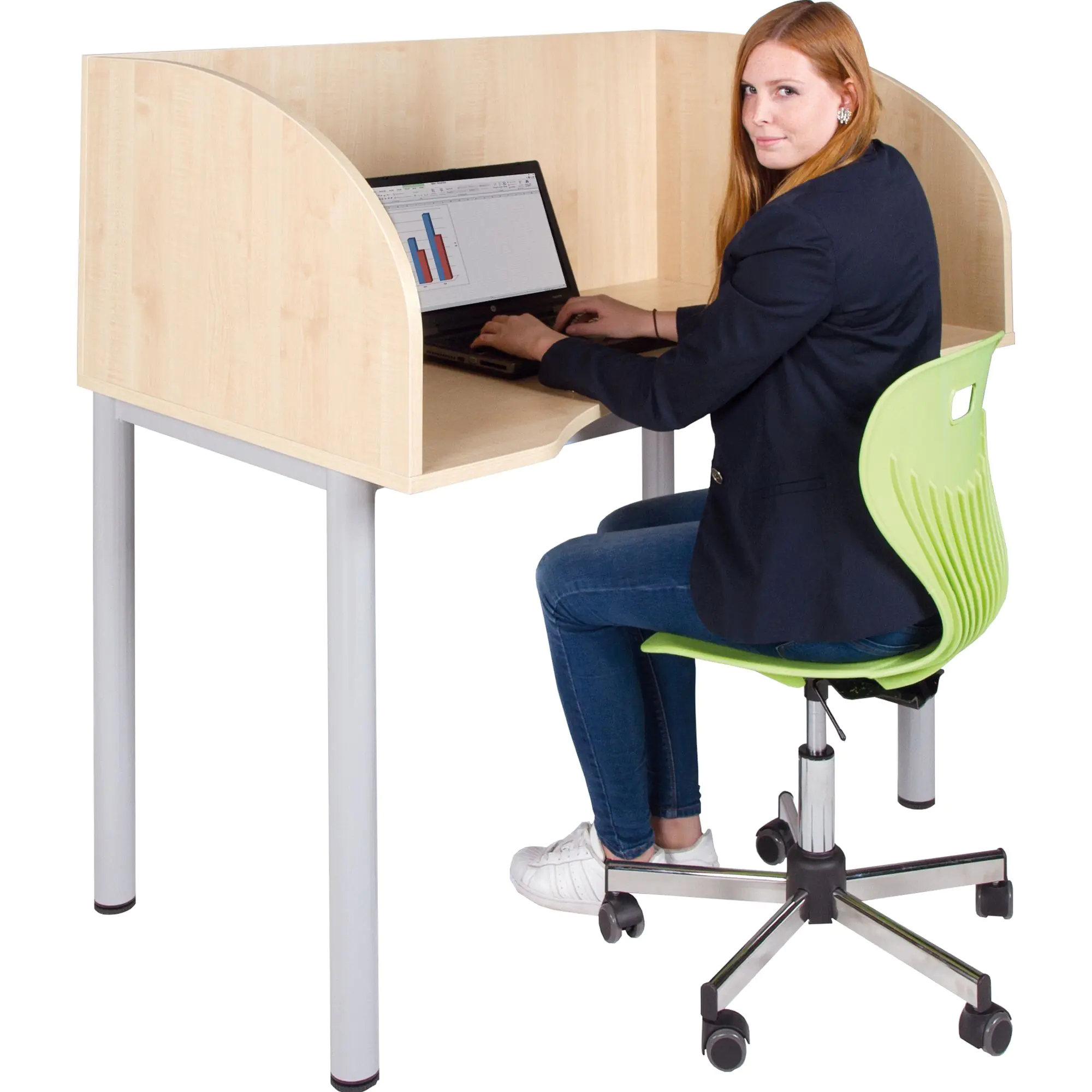 EDV-Tisch mit Sichtblende, 100x80 cm (B/T), Höhe wählbar, mit Kabelkanal, aus der Kategorie EDV-Tische