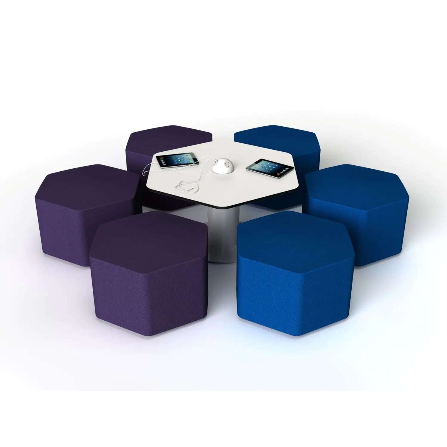 Set: Sechseck-Tisch (B/H/T 60x60x60cm) + 6x Sechseck Hocker (B/H/T 60x35x60cm) aus der Kategorie Tische Allgemein