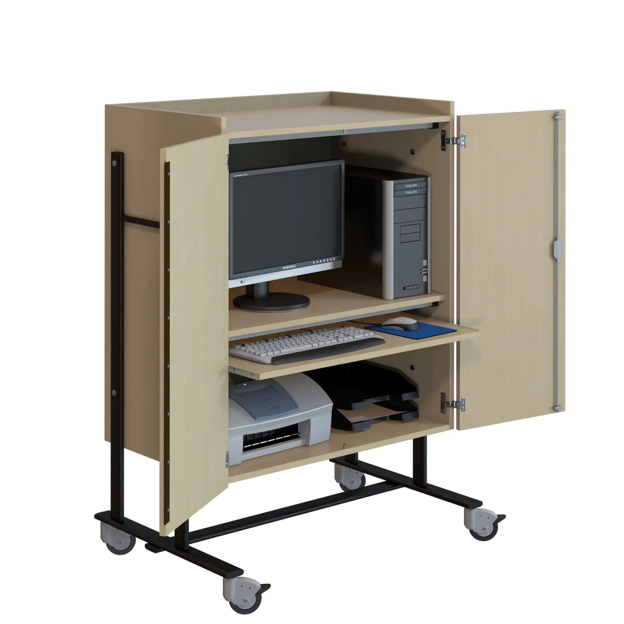 Medienschrank, fahrbar, 150 cm hoch, 100x67 cm (B/T), fahrbar, aus der Kategorie Mobile Arbeitsplätze