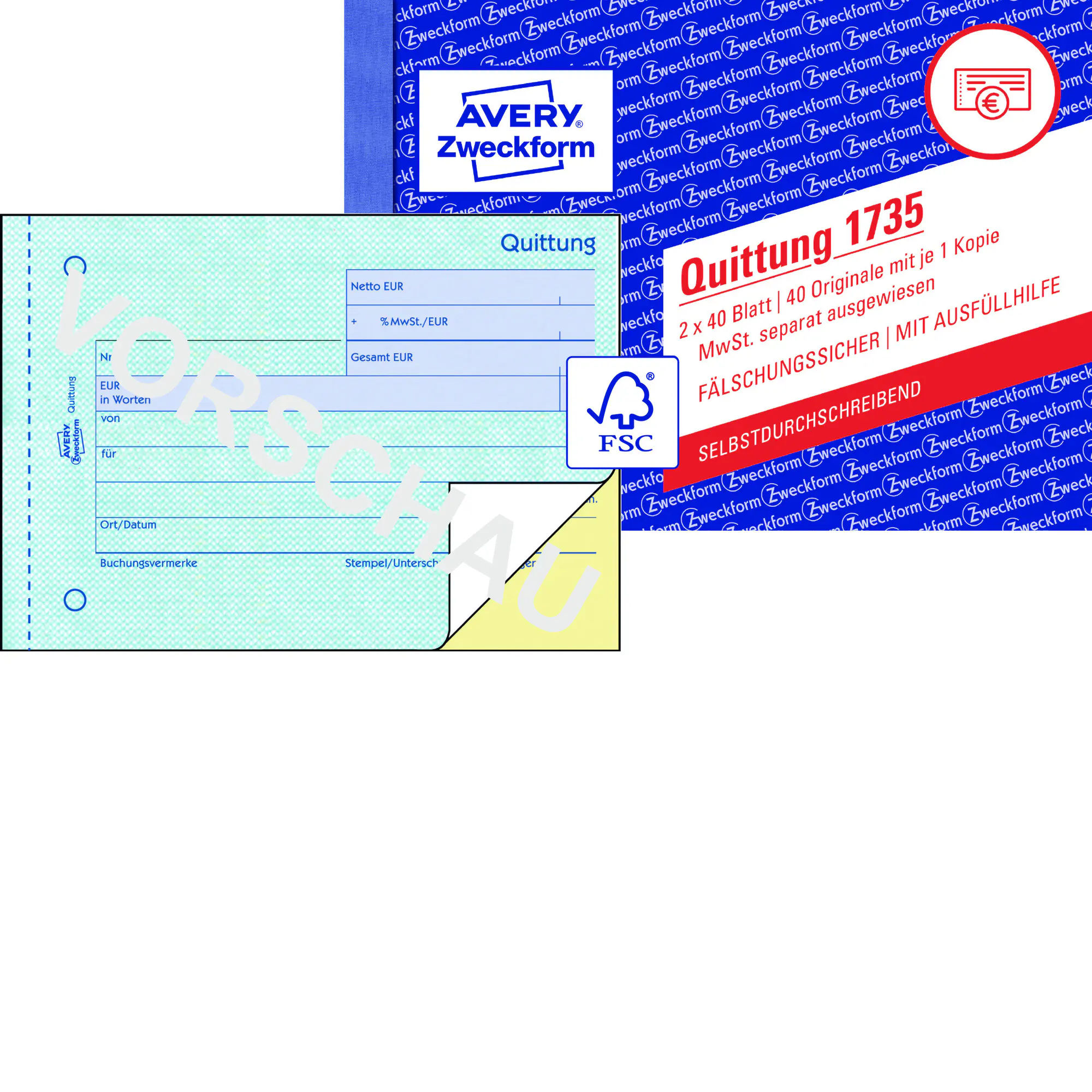Avery Zweckform Quittung DIN A6 quer 2x40Blatt aus der Kategorie  Formulare & Verträge