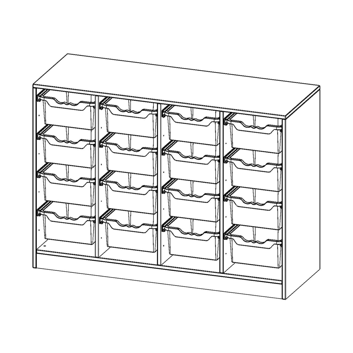 ErgoTray Regal, 4reihig, 2,5 OH,  16 hohe Boxen, B/H/T 138,7x100x50cm aus der Kategorie Klassenraumregale