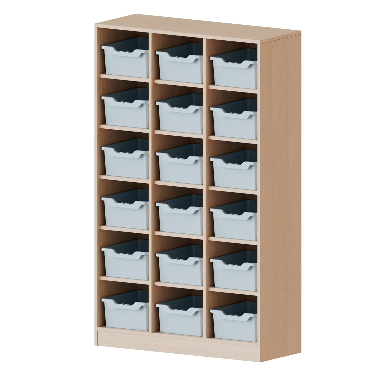 Taschenregal, 4,5 OH, 18 halbhohe Fächer, je mit einer hohen Box, B/H/T 104,5x172x40cm aus der Kategorie Schulranzenregale