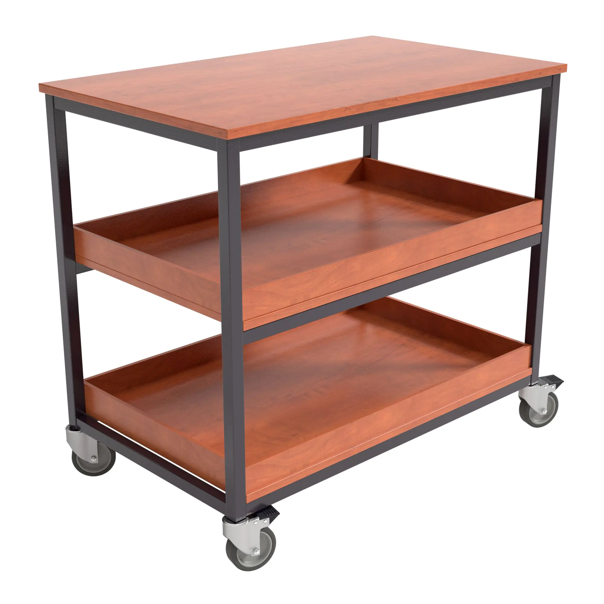 Mehrzweckwagen mit 3 Holz-Böden, 60x100 cm, (die beiden Unteren mit Aufkantung), aus der Kategorie Wagen mit Stahlrahmen