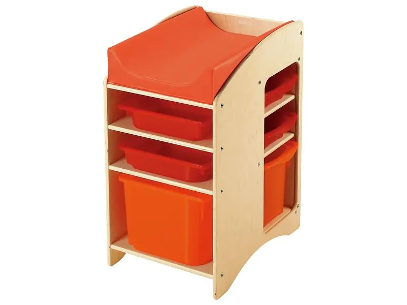 platzsparende Wickelkommode mit 4 Aufbewahrungskästen und einer Wickelauflage in orange aus der Kategorie Hygieneartikel