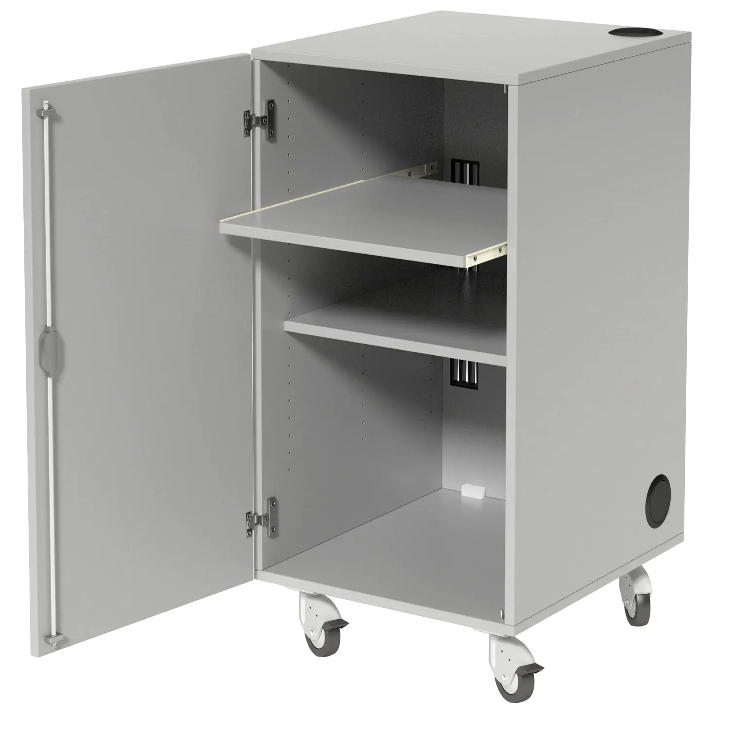 Medienschrank, fahrbar, 105 cm hoch, 54x62 cm (B/T), 1 Rollzug, 1 Boden, E-Anschluss aus der Kategorie Medienschränke