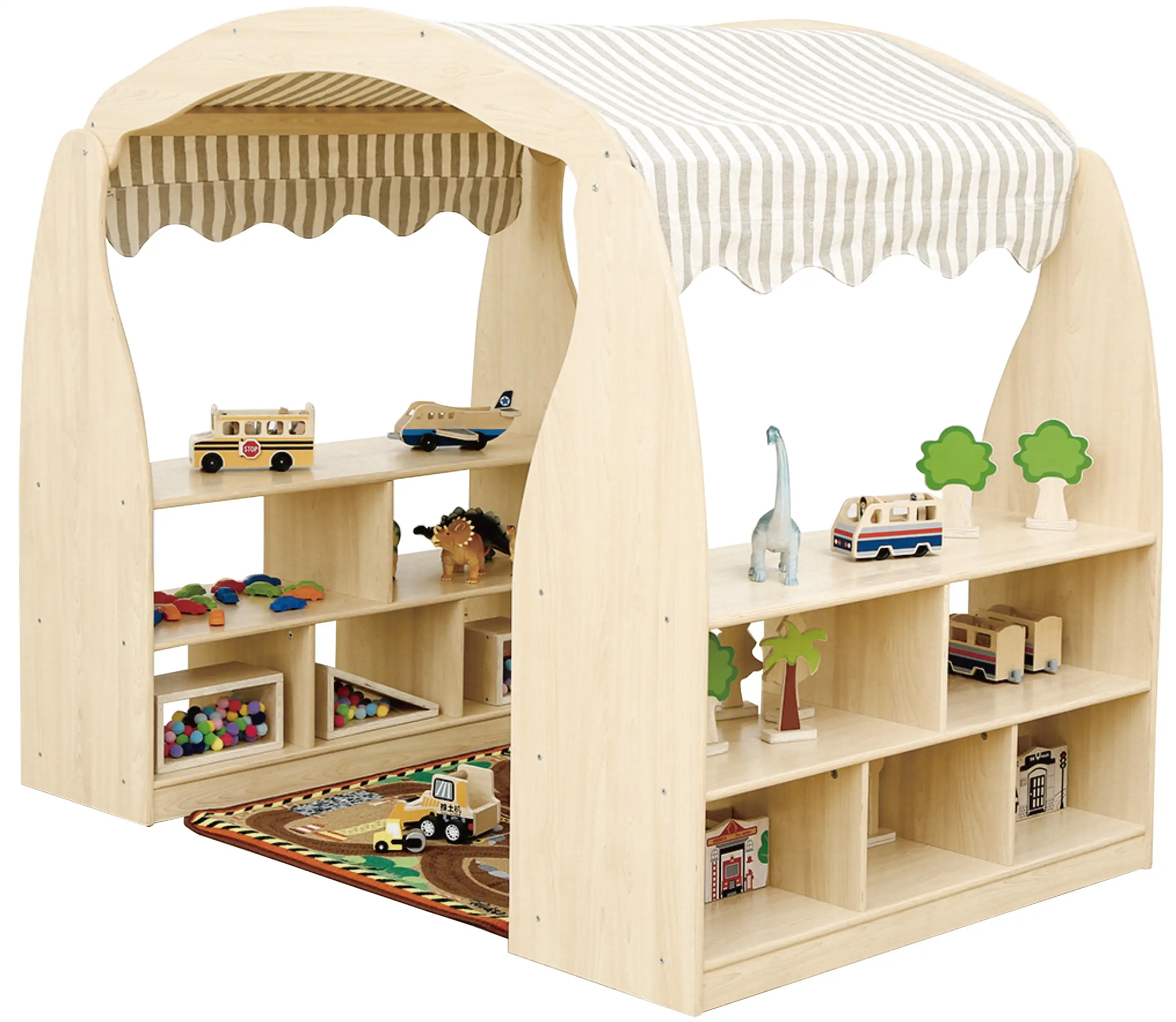 Spielhaus Kaufladen, Raumtrenner und Aufbewahrung, 10 offene Fächer, inkl. Stoffdach aus der Kategorie Raumteiler