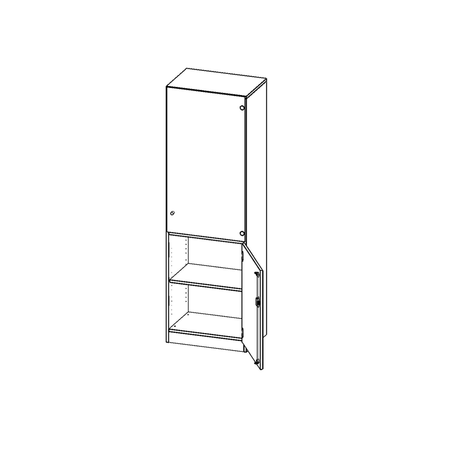 Schrank, 5 OH, Tür unten (2 OH), oben 3 Vitrinentüren 1 Tür, schließbar, rechts, B/H/T 60x190x40cm aus der Kategorie Schränke allgemein