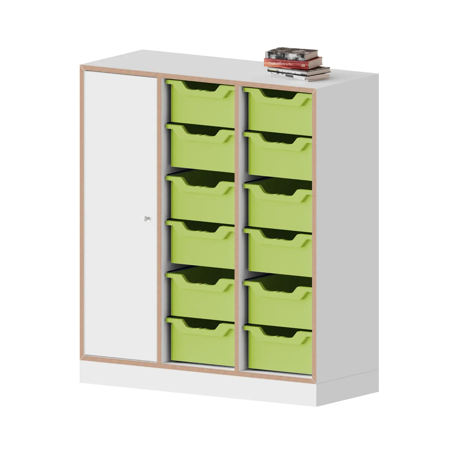 qickly® Schrank, 3 OH, 1 Tür mit Schloss, 12 große Ergo Tray Boxen, B/H/T: 104,2x110,5x42,6 cm aus der Kategorie Schränke Schnelllieferprogramm