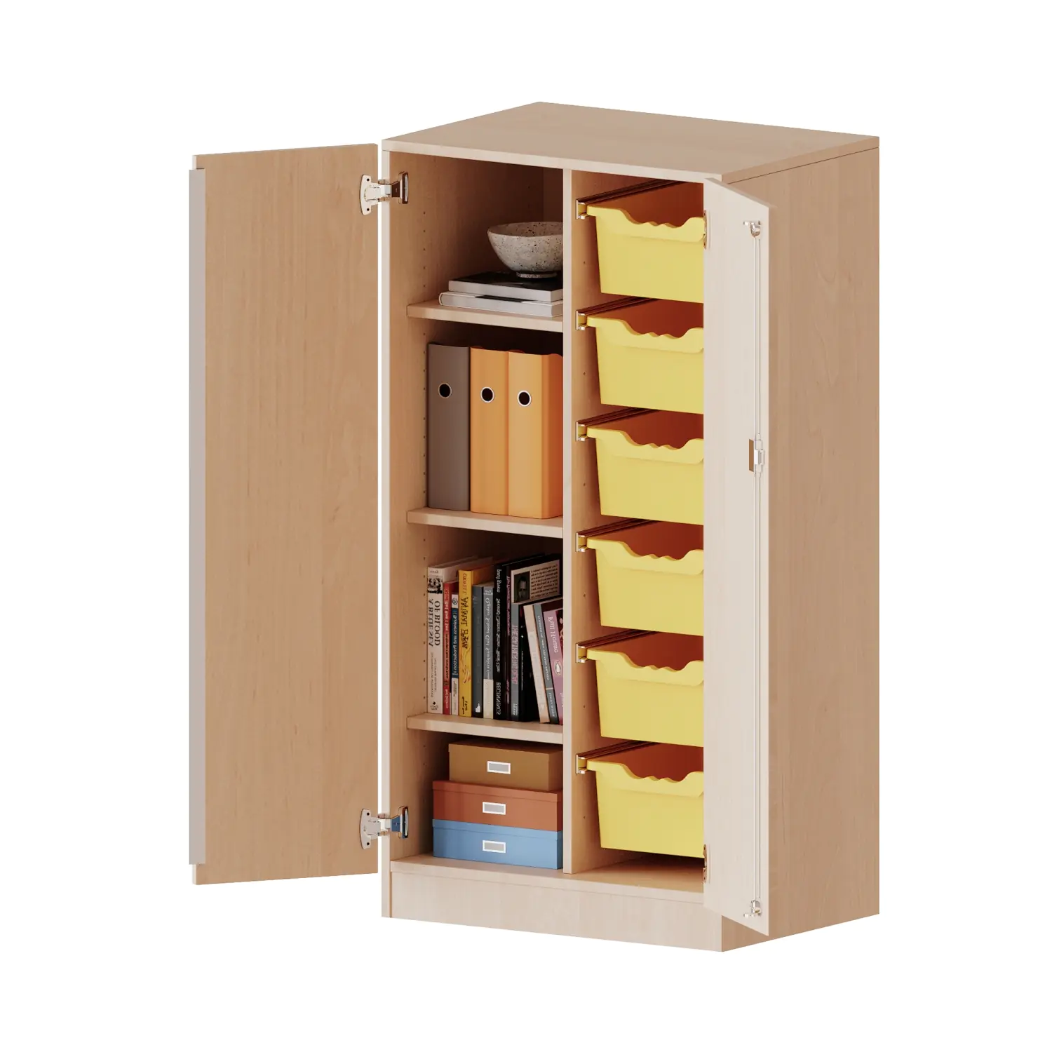 ErgoTray Schrank, 2reihig, 3,5 OH, zweitürig, mit 6 hohen Boxen, B/H/T 70,3x136x50cm aus der Kategorie Klassen- und Schulschränke
