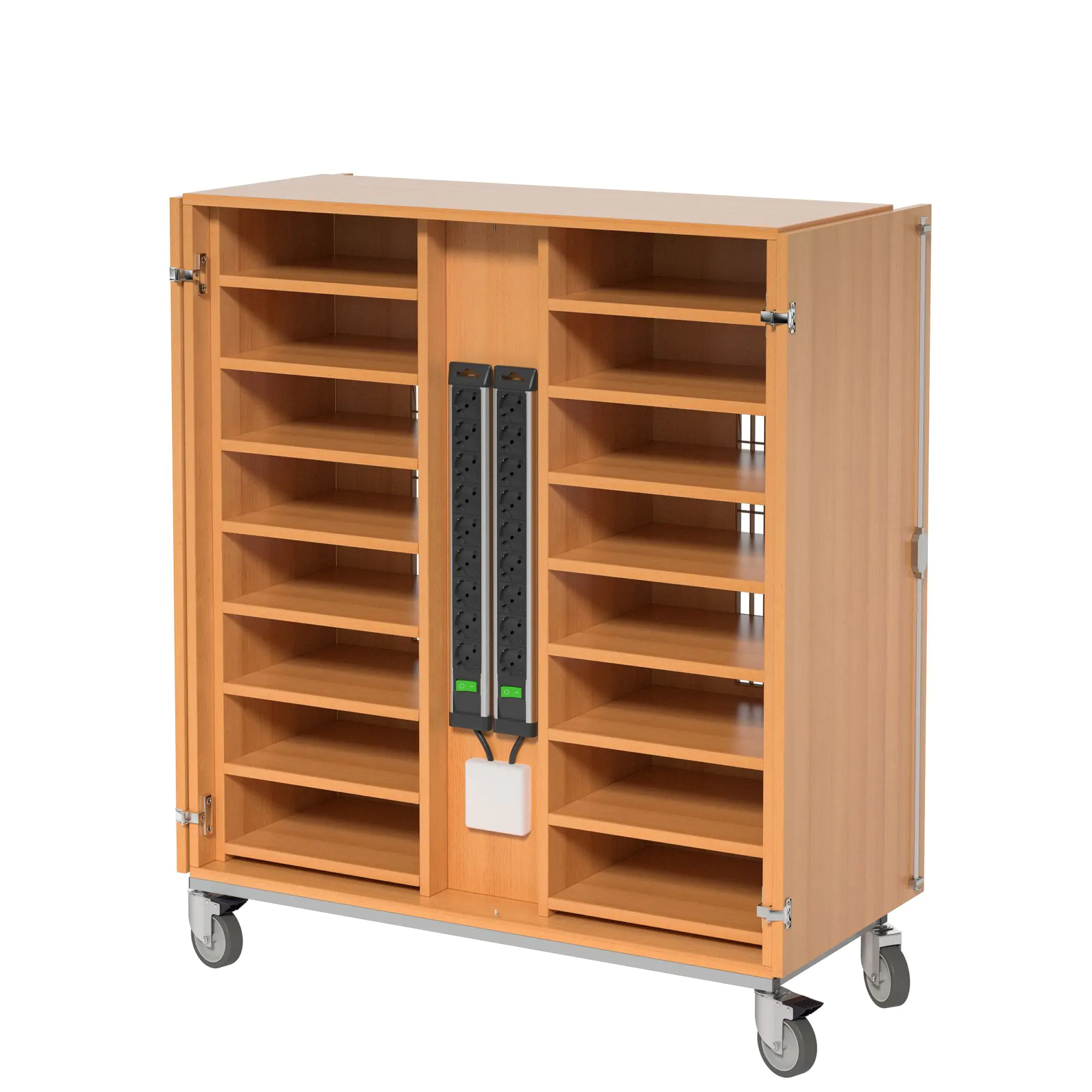 Notebook-Ladestation, 125 cm hoch, 110x42 cm (B/T), fahrbar, aus der Kategorie Notebookschränke