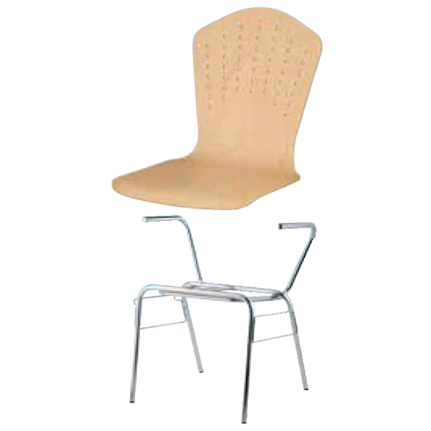 Holz-Schalenstuhl, Gestell 4-Fuß, Chrom, mit Armlehne, aus der Kategorie Objektstühle