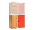 Wellentüren-Unterschrank, 99 cm hoch, 105x50 cm (B/T), Tür rechts rot,