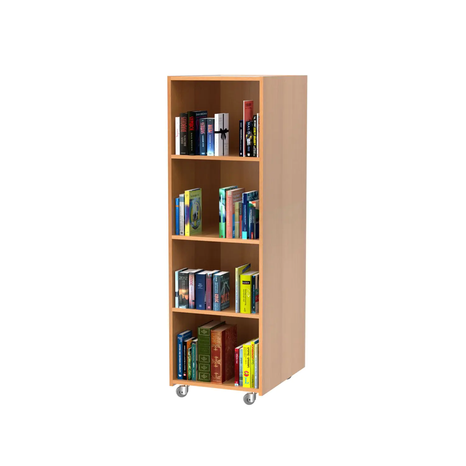 Bücherregal, 165 cm hoch, 52x64 cm (B/T), einseitig nutzbar, 4 Fächer, aus der Kategorie Bibliotheksinseln