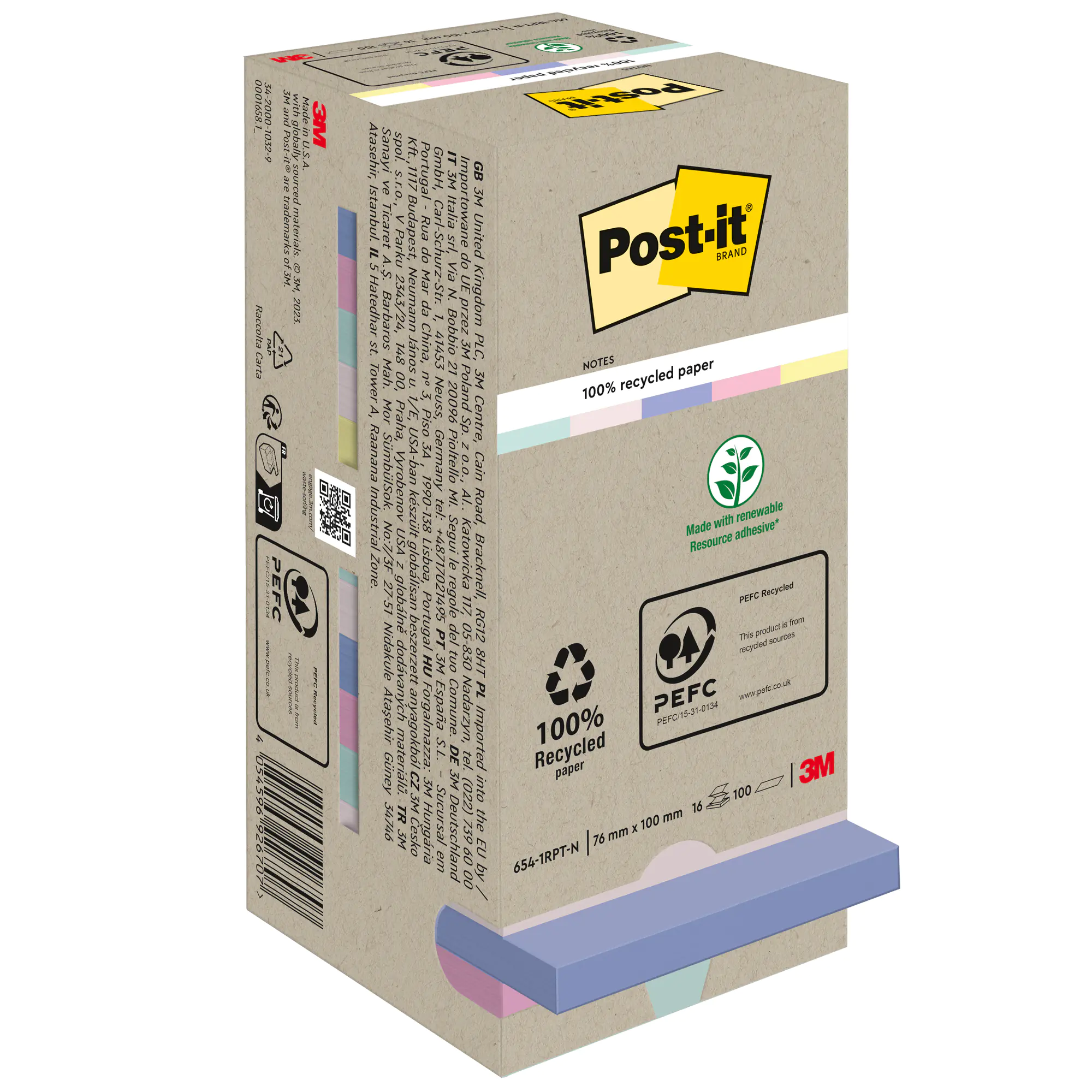Post-it Haftnotiz Recycling 76x76mm sort 16x100Bl aus der Kategorie Haftnotizen & Notizzette