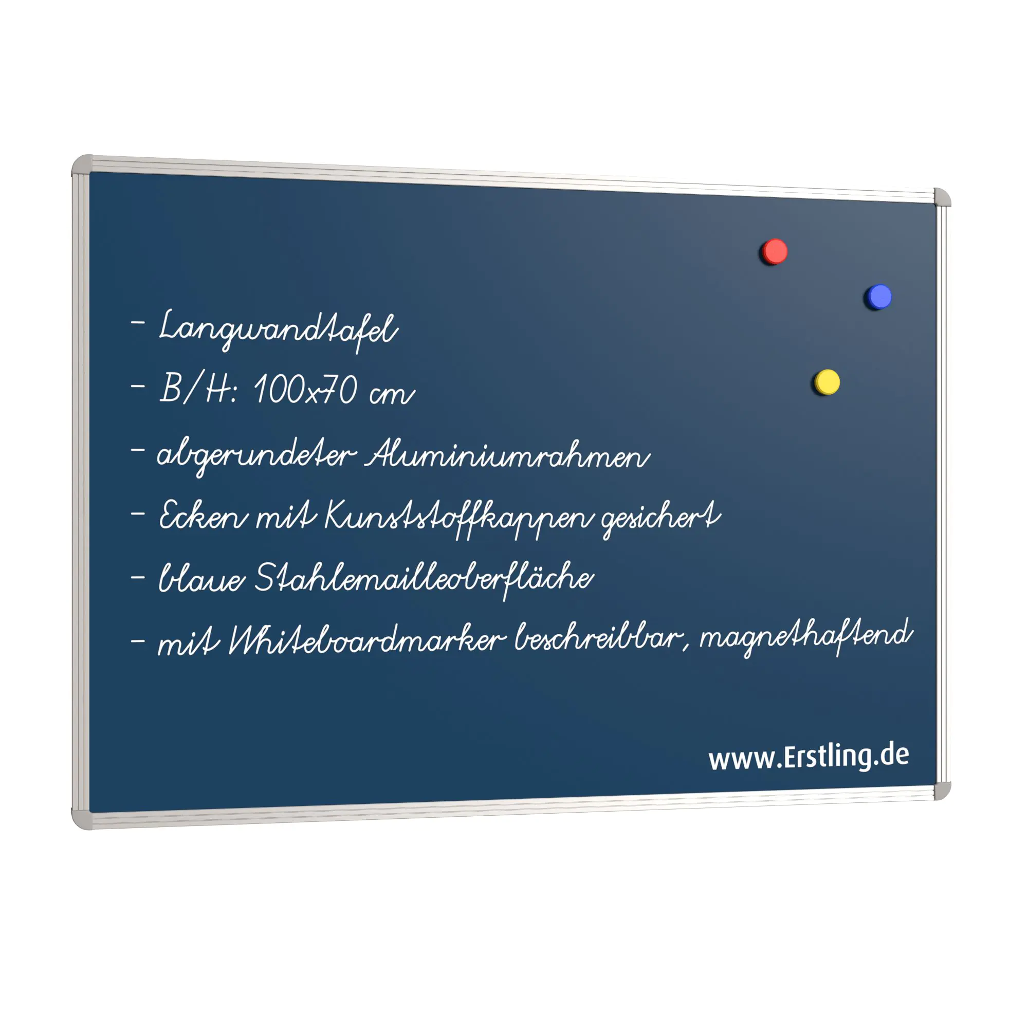 Wandtafel Stahlemaille blau, 100x 70 cm, ohne Kreideablage, aus der Kategorie Wandtafeln Blau