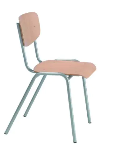 Stapelstuhl ohne Armlehnen, Rundrohrgestell, Sitzhöhe 45 cm aus der Kategorie Gestell Metall - Schale Holz