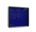 Info-Wandvitrine,  69 cm hoch, 75x3,7 cm (B/T), Rückwand blauer Stoff,